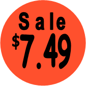 "$7.49 w/SALE heading" Price Sticker / Labels with 500 large 1-1/8" Round (Red) labels  per roll from $5.59* EA in 5 Pack.