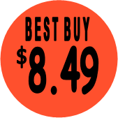 "$8.49 w/BEST BUY heading" Price Sticker / Labels with 500 large 1-1/8" Round (Red) labels  per roll from $5.59* EA in 5 Pack.
