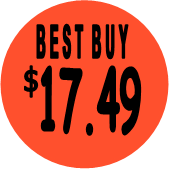 "$17.49 w/BEST BUY heading" Price Sticker / Labels with 500 large 1-1/8" Round (Red) labels  per roll from $5.59* EA in 5 Pack.