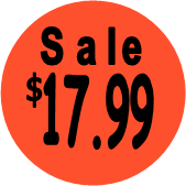 "$17.99 w/SALE heading" Price Sticker / Labels with 500 large 1-1/8" Round (Red) labels  per roll from $5.59* EA in 5 Pack.