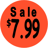 "$7.99 w/SALE heading" Price Sticker / Labels with 500 large 1-1/8" Round (Red) labels  per roll from $5.59* EA in 5 Pack.