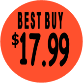 "$17.99 w/BEST BUY heading" Price Sticker / Labels with 500 large 1-1/8" Round (Red) labels  per roll from $5.59* EA in 5 Pack.