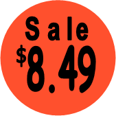 "$8.49 w/SALE heading" Price Sticker / Labels with 500 large 1-1/8" Round (Red) labels  per roll from $5.59* EA in 5 Pack.