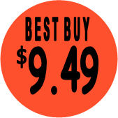"$9.49 w/BEST BUY heading" Price Sticker / Labels with 500 large 1-1/8" Round (Red) labels  per roll from $5.59* EA in 5 Pack.