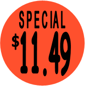 "$11.49 w/SPECIAL heading" Price Sticker / Labels with 500 large 1-1/8" Round (Red) labels  per roll from $5.59* EA in 5 Pack.