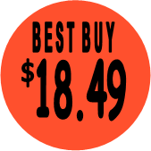 "$18.49 w/BEST BUY heading" Price Sticker / Labels with 500 large 1-1/8" Round (Red) labels  per roll from $5.59* EA in 5 Pack.