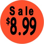 "$8.99 w/SALE heading" Price Sticker / Labels with 500 large 1-1/8" Round (Red) labels  per roll from $5.59* EA in 5 Pack.