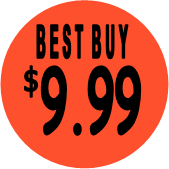 "$9.99 w/BEST BUY heading" Price Sticker / Labels with 500 large 1-1/8" Round (Red) labels  per roll from $5.59* EA in 5 Pack.