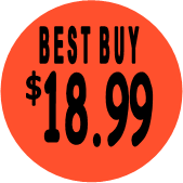 "$18.99 w/BEST BUY heading" Price Sticker / Labels with 500 large 1-1/8" Round (Red) labels  per roll from $5.59* EA in 5 Pack.