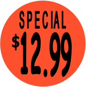 "$12.99 w/SPECIAL heading" Price Sticker / Labels with 500 large 1-1/8" Round (Red) labels  per roll from $5.59* EA in 5 Pack.