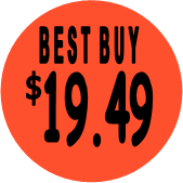 "$19.49 w/BEST BUY heading" Price Sticker / Labels with 500 large 1-1/8" Round (Red) labels  per roll from $5.59* EA in 5 Pack.