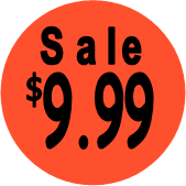 "$9.99 w/SALE heading" Price Sticker / Labels with 500 large 1-1/8" Round (Red) labels  per roll from $5.59* EA in 5 Pack.