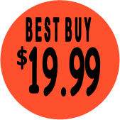 "$19.99 w/BEST BUY heading" Price Sticker / Labels with 500 large 1-1/8" Round (Red) labels  per roll from $5.59* EA in 5 Pack.