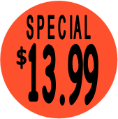 "$13.99 w/SPECIAL heading" Price Sticker / Labels with 500 large 1-1/8" Round (Red) labels  per roll from $5.59* EA in 5 Pack.