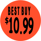"$10.99 w/BEST BUY heading" Price Sticker / Labels with 500 large 1-1/8" Round (Red) labels  per roll from $5.59* EA in 5 Pack.