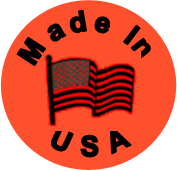 "Made in USA with Flag" Store Sticker / Labels with 500 large 1-1/8" Round (Red) labels per roll from $5.59* EA in 5 Pack.