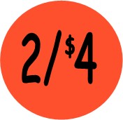 "2/$4" Price Sticker / Labels with 500 large 1-1/8" Round (Red) labels per roll from $5.59* EA in 5 Pack.