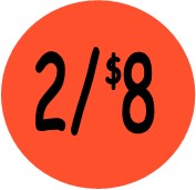 "2/$8" Price Sticker / Labels with 500 large 1-1/8" Round (Red) labels per roll from $5.59* EA in 5 Pack.