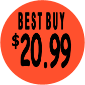 "$20.99 w/BEST BUY heading" Price Sticker / Labels with 500 large 1-1/8" Round (Red) labels  per roll from $5.59* EA in 5 Pack.