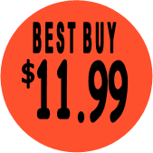 "$11.99 w/BEST BUY heading" Price Sticker / Labels with 500 large 1-1/8" Round (Red) labels  per roll from $5.59* EA in 5 Pack.