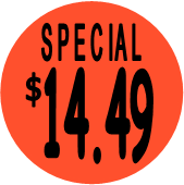 "$14.49 w/SPECIAL heading" Price Sticker / Labels with 500 large 1-1/8" Round (Red) labels  per roll from $5.59* EA in 5 Pack.