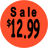 "$12.99 w/SALE heading" Price Sticker / Labels with 500 large 1-1/8" Round (Red) labels  per roll from $5.59* EA in 5 Pack.