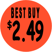 "$2.49 w/BEST BUY heading" Price Sticker / Labels with 500 large 1-1/8" Round (Red) labels  per roll from $5.59* EA in 5 Pack.