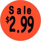 "$2.99 w/SALE heading" Price Sticker / Labels with 500 large 1-1/8" Round (Red) labels  per roll from $5.59* EA in 5 Pack.