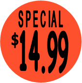"$14.99 w/SPECIAL heading" Price Sticker / Labels with 500 large 1-1/8" Round (Red) labels  per roll from $5.59* EA in 5 Pack.