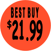 "$21.99 w/BEST BUY heading" Price Sticker / Labels with 500 large 1-1/8" Round (Red) labels  per roll from $5.59* EA in 5 Pack.