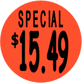 "$15.49 w/SPECIAL heading" Price Sticker / Labels with 500 large 1-1/8" Round (Red) labels  per roll from $5.59* EA in 5 Pack.