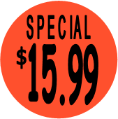 "$15.99 w/SPECIAL heading" Price Sticker / Labels with 500 large 1-1/8" Round (Red) labels  per roll from $5.59* EA in 5 Pack.