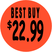 "$22.99 w/BEST BUY heading" Price Sticker / Labels with 500 large 1-1/8" Round (Red) labels  per roll from $5.59* EA in 5 Pack.