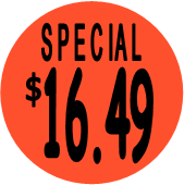 "$16.49 w/SPECIAL heading" Price Sticker / Labels with 500 large 1-1/8" Round (Red) labels  per roll from $5.59* EA in 5 Pack.