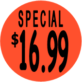 "$16.99 w/SPECIAL heading" Price Sticker / Labels with 500 large 1-1/8" Round (Red) labels  per roll from $5.59* EA in 5 Pack.