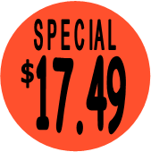 "$17.49 w/SPECIAL heading" Price Sticker / Labels with 500 large 1-1/8" Round (Red) labels  per roll from $5.59* EA in 5 Pack.