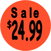 "$24.99 w/SALE heading" Price Sticker / Labels with 500 large 1-1/8" Round (Red) labels  per roll from $5.59* EA in 5 Pack.