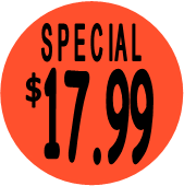 "$17.99 w/SPECIAL heading" Price Sticker / Labels with 500 large 1-1/8" Round (Red) labels  per roll from $5.59* EA in 5 Pack.