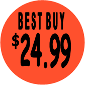 "$24.99 w/BEST BUY heading" Price Sticker / Labels with 500 large 1-1/8" Round (Red) labels  per roll from $5.59* EA in 5 Pack.