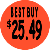 "$25.49 w/BEST BUY heading" Price Sticker / Labels with 500 large 1-1/8" Round (Red) labels  per roll from $5.59* EA in 5 Pack.