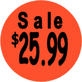 "$25.99 w/SALE heading" Price Sticker / Labels with 500 large 1-1/8" Round (Red) labels  per roll from $5.59* EA in 5 Pack.