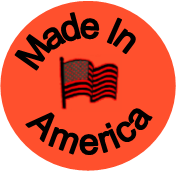 "Made in America with Flag"  Store Sticker / Labels with 500 large 1-1/8" Round (Red) labels per roll from $5.59* EA in 5 Pack.