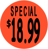 "$18.99 w/SPECIAL heading" Price Sticker / Labels with 500 large 1-1/8" Round (Red) labels  per roll from $5.59* EA in 5 Pack.