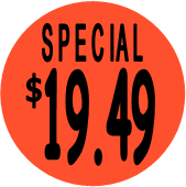 "$19.49 w/SPECIAL heading" Price Sticker / Labels with 500 large 1-1/8" Round (Red) labels  per roll from $5.59* EA in 5 Pack.
