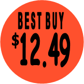 "$12.49 w/BEST BUY heading" Price Sticker / Labels with 500 large 1-1/8" Round (Red) labels  per roll from $5.59* EA in 5 Pack.