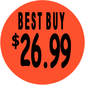 "$26.99 w/BEST BUY heading" Price Sticker / Labels with 500 large 1-1/8" Round (Red) labels  per roll from $5.59* EA in 5 Pack.