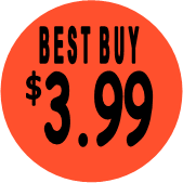 "$3.99 w/BEST BUY heading" Price Sticker / Labels with 500 large 1-1/8" Round (Red) labels  per roll from $5.59* EA in 5 Pack.