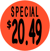 "$20.49 w/SPECIAL heading" Price Sticker / Labels with 500 large 1-1/8" Round (Red) labels  per roll from $5.59* EA in 5 Pack.