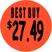 "$27.49 w/BEST BUY heading" Price Sticker / Labels with 500 large 1-1/8" Round (Red) labels  per roll from $5.59* EA in 5 Pack.