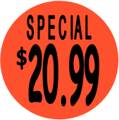 "$20.99 w/SPECIAL heading" Price Sticker / Labels with 500 large 1-1/8" Round (Red) labels  per roll from $5.59* EA in 5 Pack.